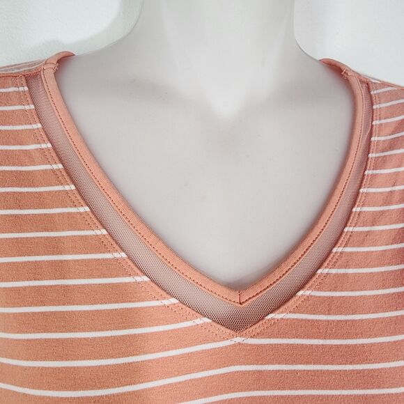 Catherines Women T Shirt 0X Striped Suprema Collection Peach V Neck Short Sleeve - Picture 6 of 11